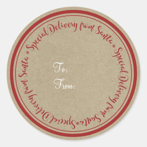 Special Delivery from Santa Rustic Kraft Christmas Classic Round Sticker