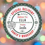 Special Delivery from Santa to Child Gift Tag<br><div class="desc">*** Recommend the 3" stickers for this adorable and cute To and From special delivery from Santa gift sticker label. It's also easier to write on the Matte finish.*** Make your Christmas gifts stand out with these fun colorful & personalized sticker labels. The design features a Special Delivery theme from...</div>