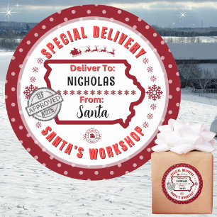 Special Delivery from Santa to Child in Iowa Classic Round Sticker
