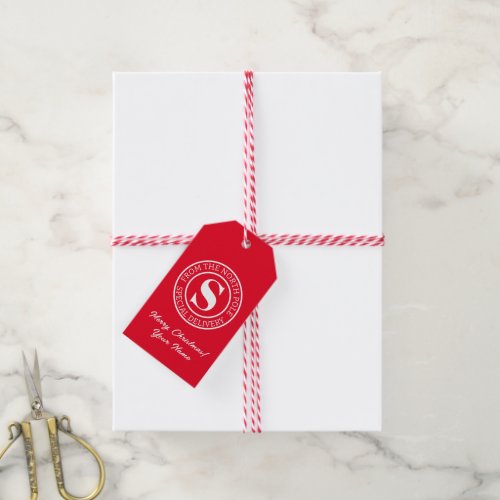 Special delivery from the North Pole custom red Gift Tags