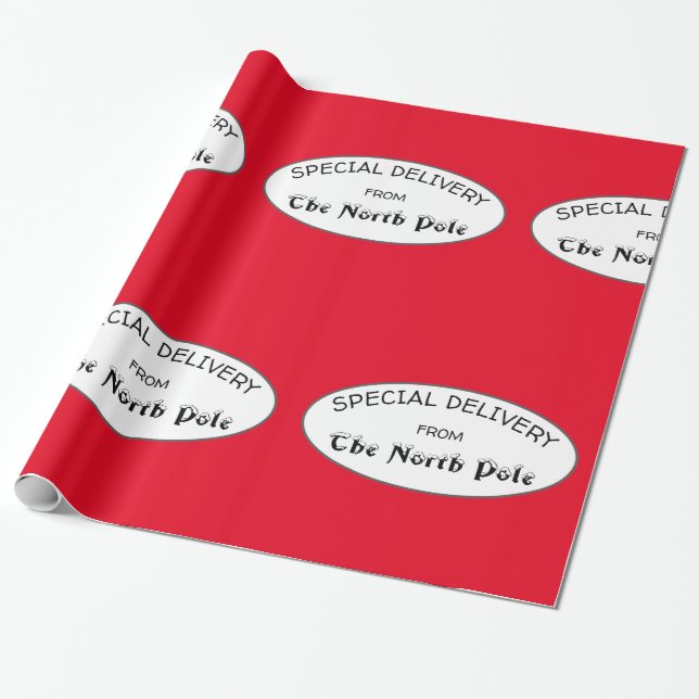 Special Delivery from The North Pole Red Wrapping Paper (Unrolled)