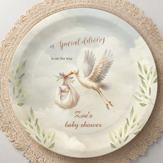 Special Delivery Gender Neutral Stork Baby Shower Paper Plates