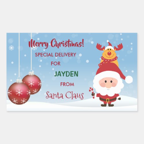 Special Delivery Gift From Santa Claus Rudolph Rectangular Sticker