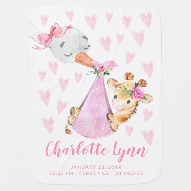 Special Delivery Giraffe Birth Stats Baby Blanket (Front)