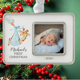 Special Delivery Giraffe First Christmas Photo Ornament
