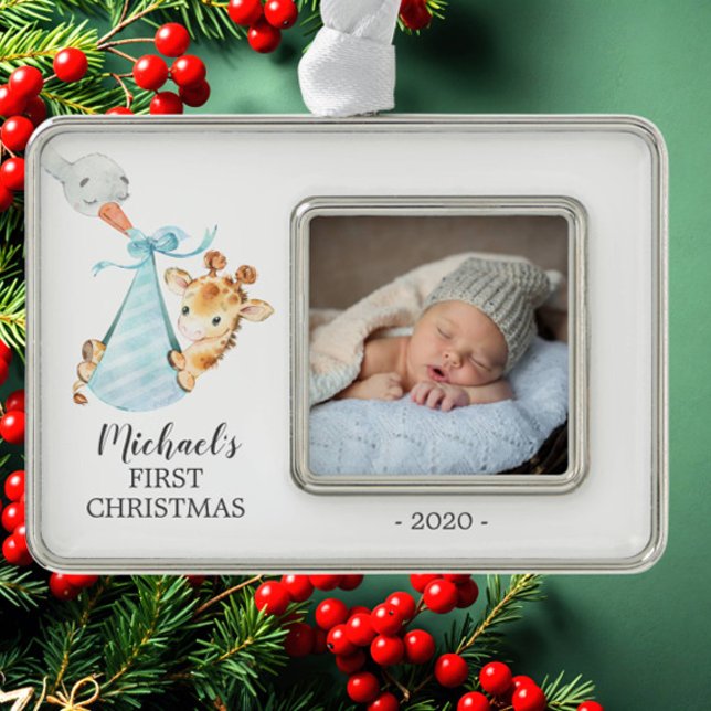 Special Delivery Giraffe First Christmas Photo Ornament (Creator Uploaded)