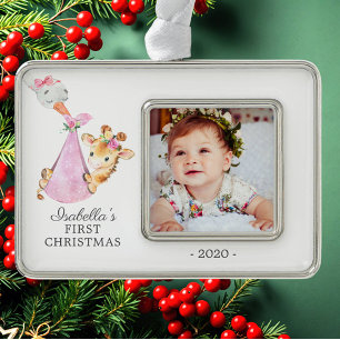 Special Delivery Giraffe First Christmas Photo Ornament