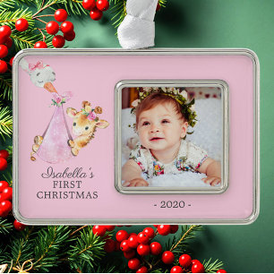 Special Delivery Giraffe First Christmas Photo Ornament