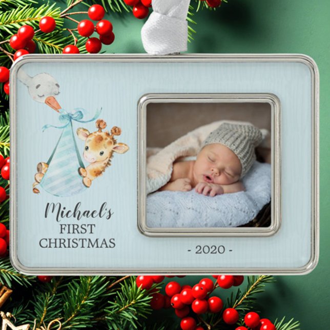 Special Delivery Giraffe First Christmas Photo Ornament (Creator Uploaded)