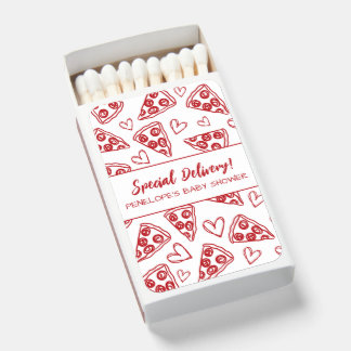 Special Delivery Hand Drawn Pizza Baby Shower Matchboxes
