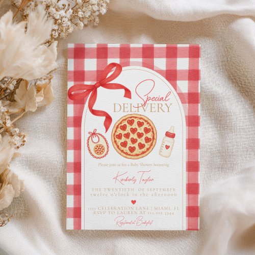 Special Delivery Heart Pizza Baby Shower Invitation