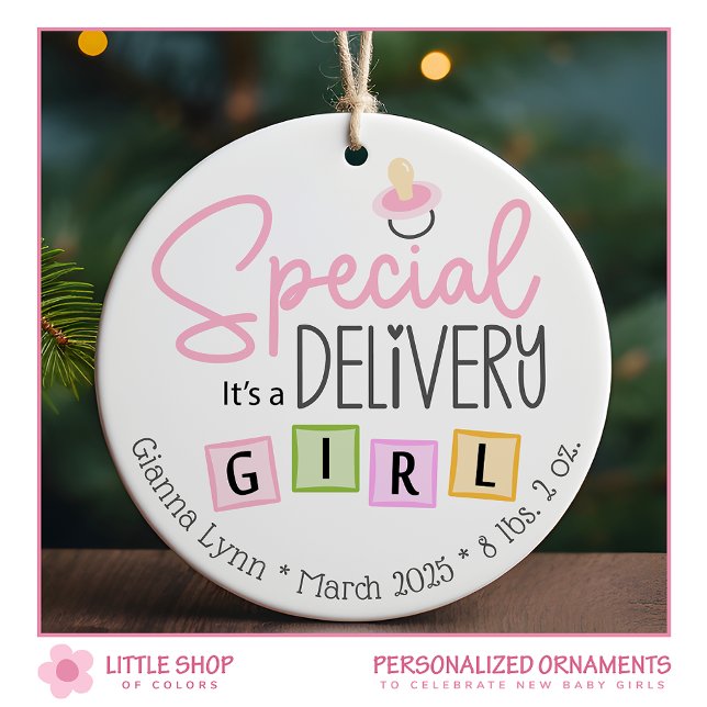 Special Delivery It’s a Girl Photo Ceramic Ornament (Creator Uploaded)