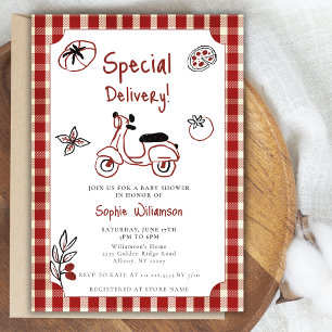 Special Delivery Italian Food Red Baby Shower Invitation