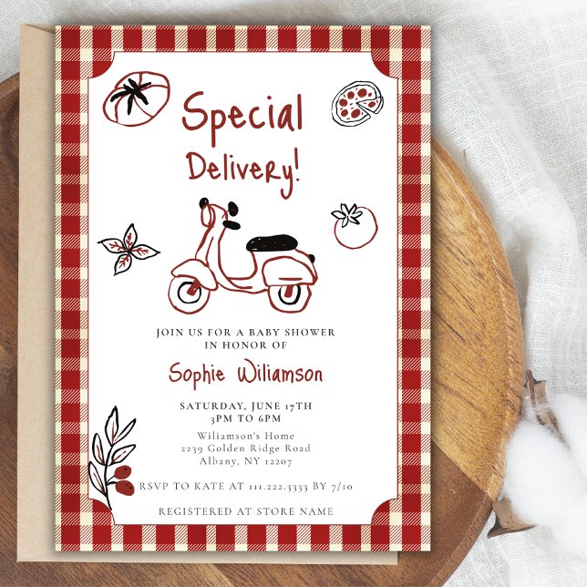 Special Delivery Italian Food Red Baby Shower  Invitation (Creator Uploaded)