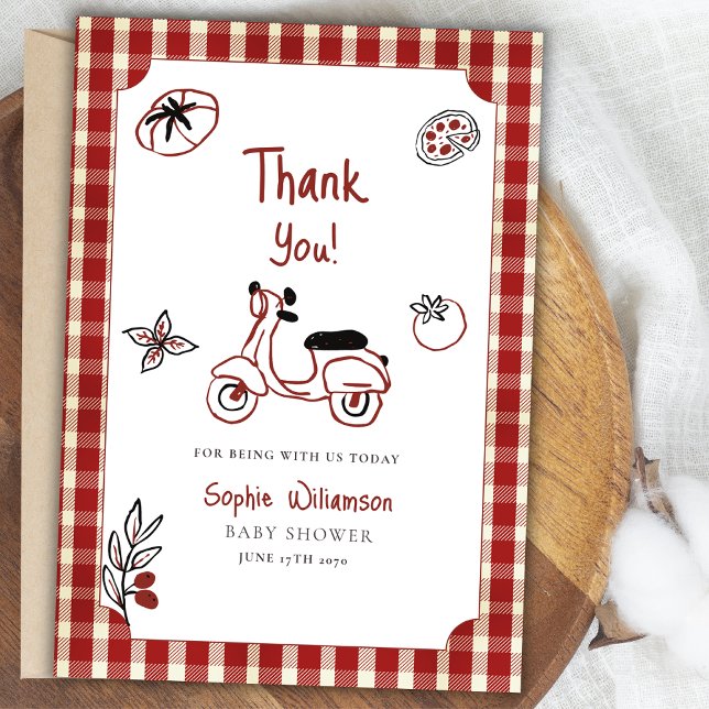 Special Delivery Italian Food Red Baby Shower  Thank You Card (Creator Uploaded)