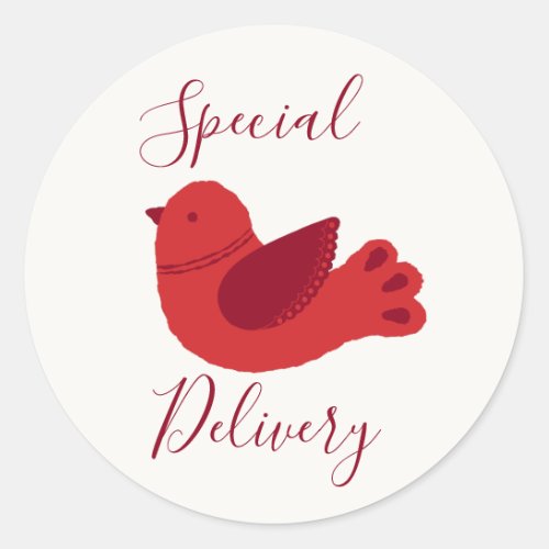 Special Delivery _ Modern Minimalist Red Bird Classic Round Sticker