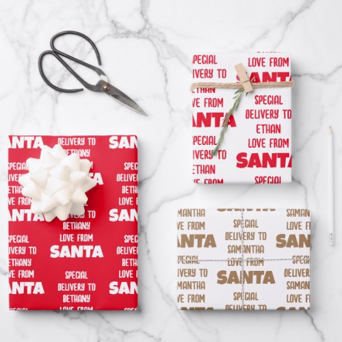 Special Delivery Name From Santa Red Gold White Wrapping Paper Sheets