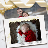 Special Delivery New Baby Christmas Photo Gold
