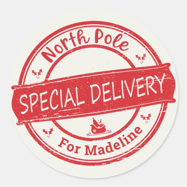 Special Delivery North Pole  Classic Round Sticker (Front)