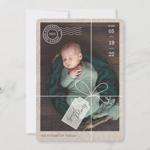 Special Delivery Parcel Baby Birth Stats  Photo Holiday Card