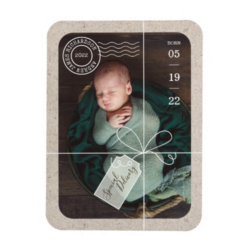 Special Delivery Parcel Baby Birth Stats  Photo Magnet