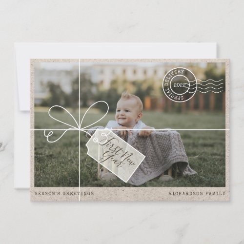 Special Delivery Parcel First New Year Baby Photo Holiday Card
