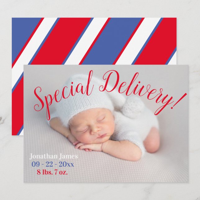 Special DelIvery Photo Gender Neutral Birth Announcement (Front/Back)