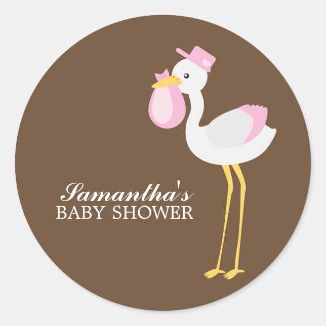 Special Delivery Pink Stork Classic Round Sticker (Front)