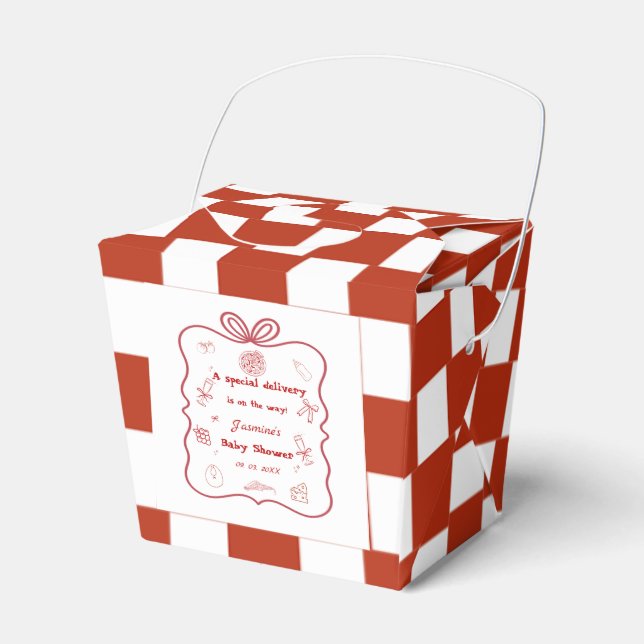 Special Delivery Pizza Baby Shower Party Favor Boxes (Front Side)