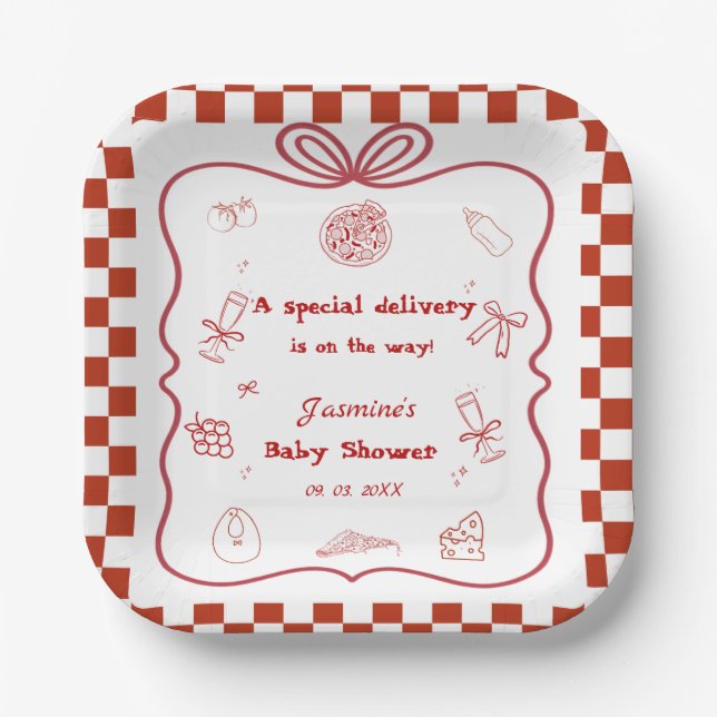 Special Delivery Pizza Baby Shower Party Paper Plates (Front)