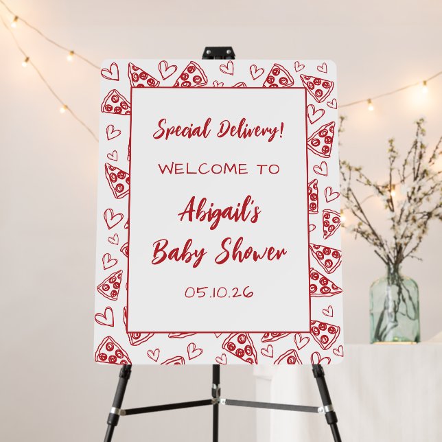 Special Delivery Pizza Baby Shower Welcome Sign (In Situ (Stand))