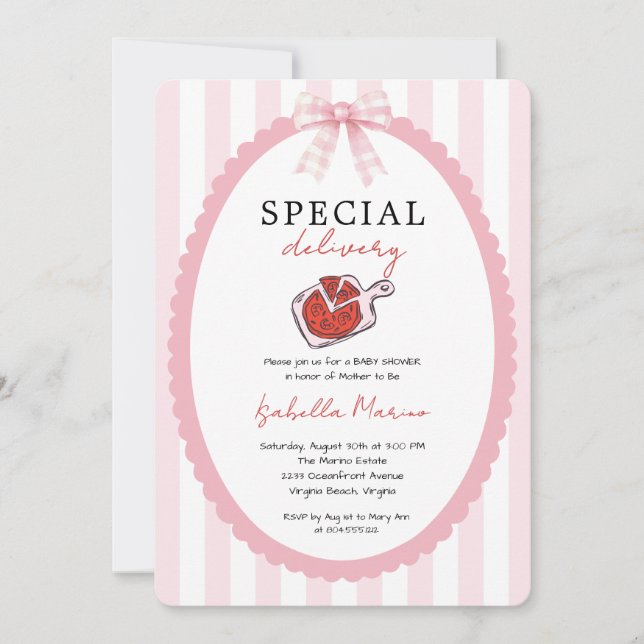 Special Delivery Pizza Hand Drawn Baby Shower  Invitation (Front)