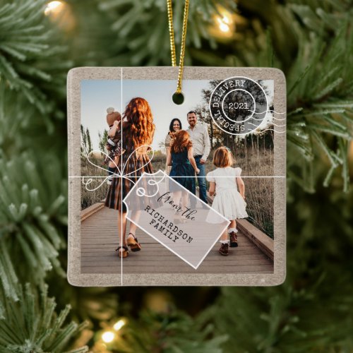 Special Delivery Postage Christmas Photo Parcel Ceramic Ornament