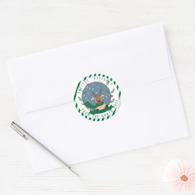 Special Delivery Reindeer Green Stickers (Envelope)