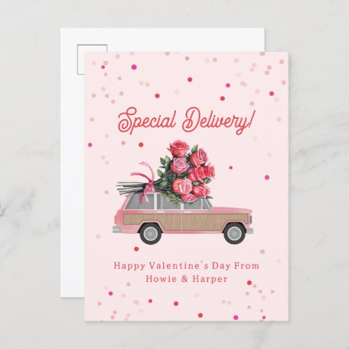 Special Delivery Roses SUV Classroom Valentine Postcard