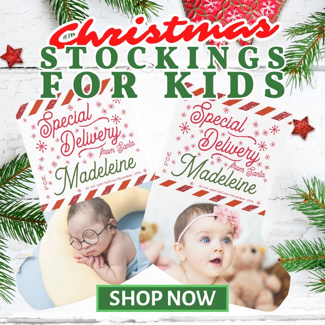 Special Delivery Santa Add Photo Name Baby Toddler Small Christmas Stocking (Special Delivery from Santa: Christmas Stockings for Kids and Toddlers with Custom Name and Photo)