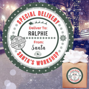 Special Delivery Santa to Child Green Gift Label