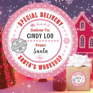 Special Delivery Santa to Child Pink Gift Label