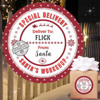 Special Delivery Santa to Child Red Gift Label
