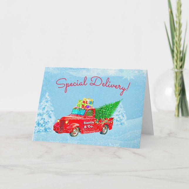 Special Delivery Santa's Pickup Truck Christmas Holiday Card (Front)