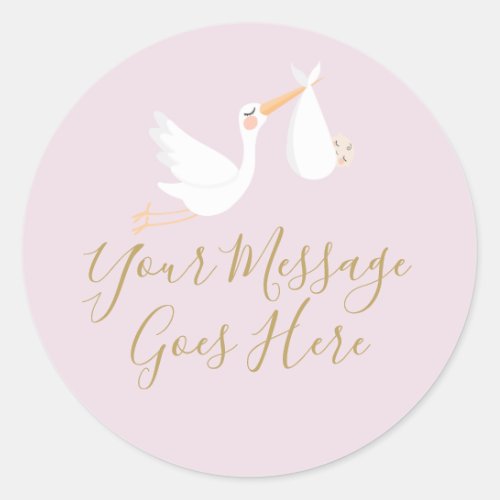 Special Delivery Stork and Baby Pink Classic Round Sticker