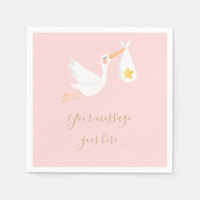 Special Delivery Stork Baby Girl Pink Shower Napkins (Front)