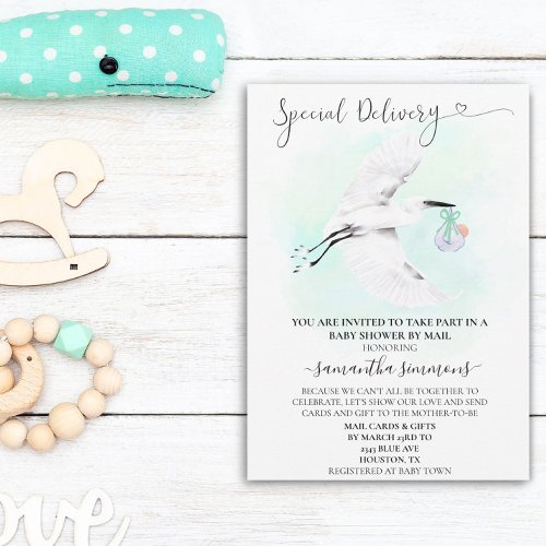 Special Delivery Stork Baby shower By Mail Invitation