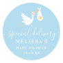 Special Delivery Stork Baby Shower Sprinkle Blue Classic Round Sticker