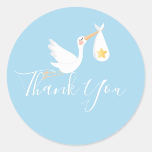 Special Delivery Stork Baby Shower Thank You Blue Classic Round Sticker