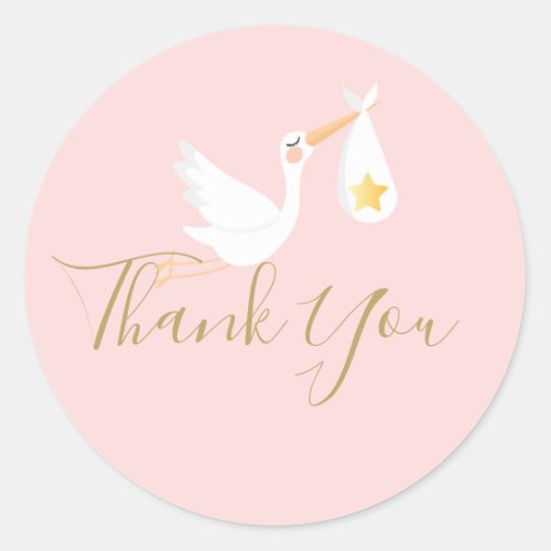 Special Delivery Stork Baby Shower Thank You Pink Classic Round Sticker