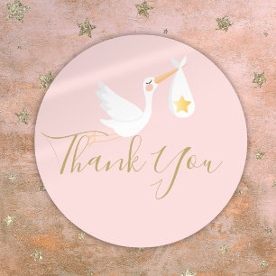 Special Delivery Stork Baby Shower Thank You Pink Classic Round Sticker