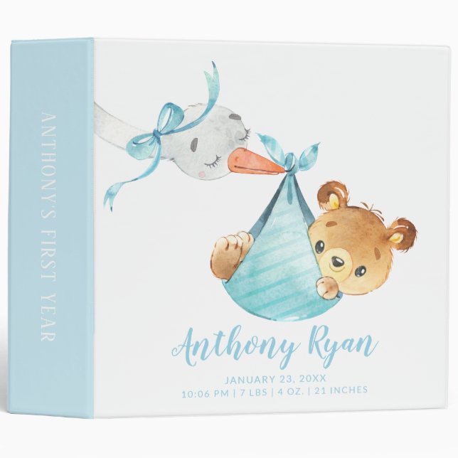 Special Delivery Stork Bear Baby Photo Album 3 Ring Binder (Front/Spine)