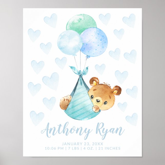 Special Delivery Stork Bear Baby Stats Poster (Front)