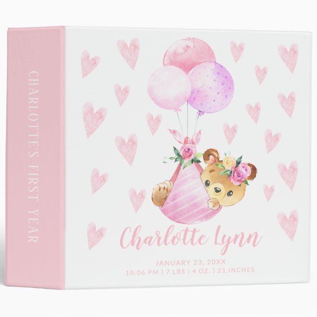 Special Delivery Stork Bear Cub Baby Photo Album 3 Ring Binder (Front/Spine)